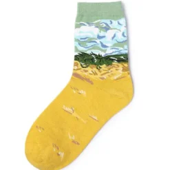 Socks*Boogzel Clothing 2.0 Wheat Field with Cypresses Socks Green/yellow