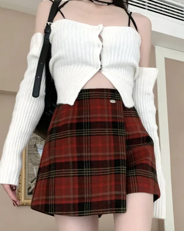 Skirts*Boogzel Clothing About A Girl Grunge Plaid Wrap Skirt Red