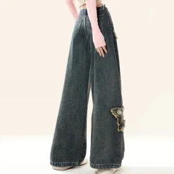 Jeans*Boogzel Clothing Aesthetic Butterfly Flared Jeans Blue