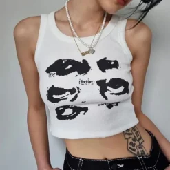 Crop Tops*Boogzel Clothing Aesthetic Eyes Tank Top White