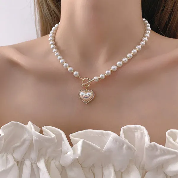Necklaces & Chokers*Boogzel Clothing Aesthetic Heart Pearl Necklace
