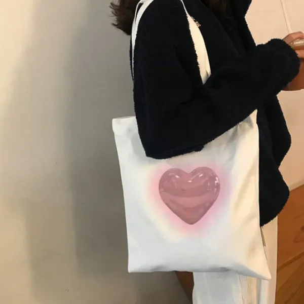 Bags & Purses*Boogzel Clothing Aesthetic Heart Tote Bag White/pink