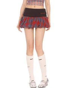 Skirts*Boogzel Clothing Aesthetic Plaid Balloon Mini Skirt