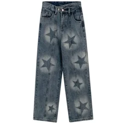 Jeans*Boogzel Clothing Aesthetic Star Washed Jeans Blue