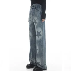 Jeans*Boogzel Clothing Aesthetic Star Washed Jeans Blue