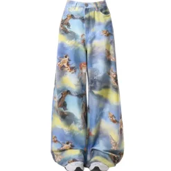 Pants & Trousers*Boogzel Clothing Angel Cat Print Wide-Leg Pants Blue