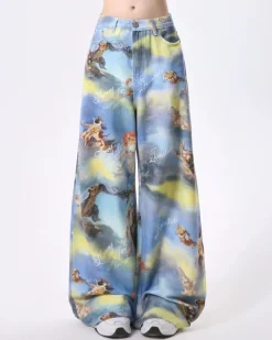 Pants & Trousers*Boogzel Clothing Angel Cat Print Wide-Leg Pants Blue