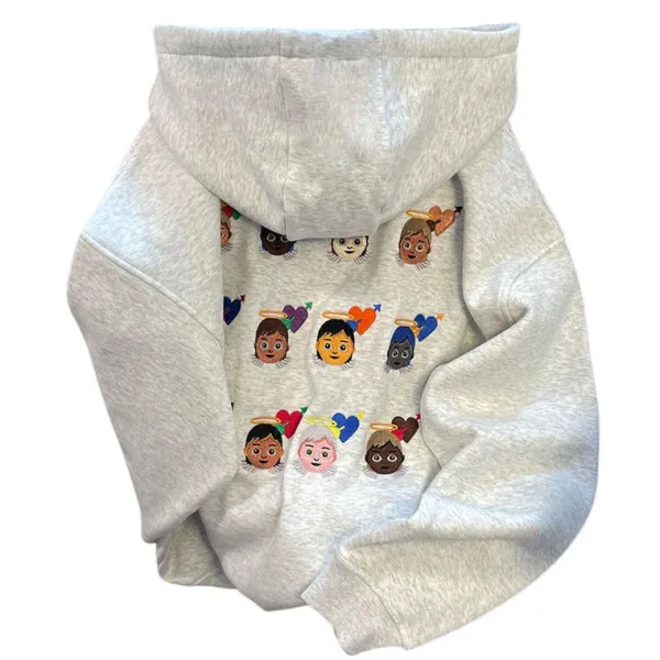 Hoodies*Boogzel Clothing Angel Emoji Embroidery Hoodie Grey
