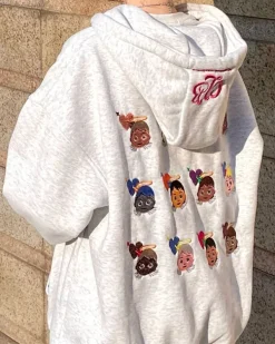 Hoodies*Boogzel Clothing Angel Emoji Embroidery Hoodie Grey