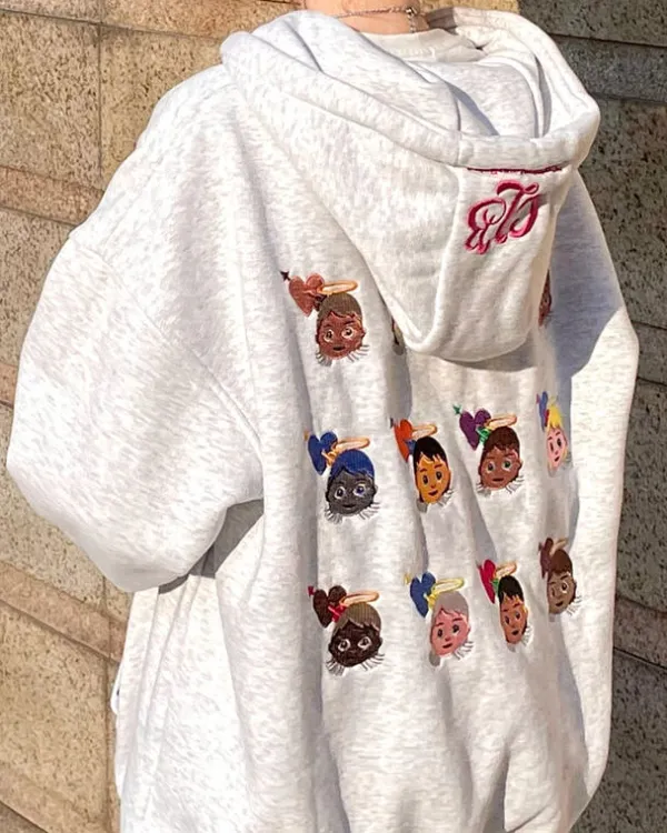 Hoodies*Boogzel Clothing Angel Emoji Embroidery Hoodie Grey
