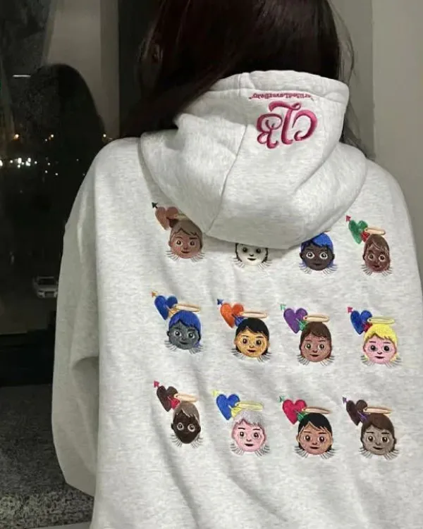Hoodies*Boogzel Clothing Angel Emoji Embroidery Hoodie Grey