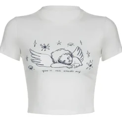 Y2K Tops|Aesthetic T-Shirts & Graphic Tees*Boogzel Clothing Angel Print Crop Top White