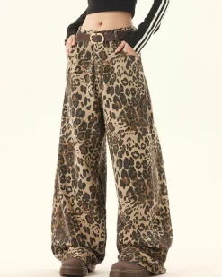 Pants & Trousers*Boogzel Clothing Animal Instincts Leopard Print Wide-Leg Pants Brown