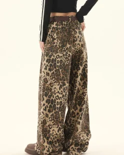 Pants & Trousers*Boogzel Clothing Animal Instincts Leopard Print Wide-Leg Pants Brown