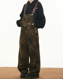 Dresses & Rompers*Boogzel Clothing Animal Instincts Leopard Print Denim Overalls Brown