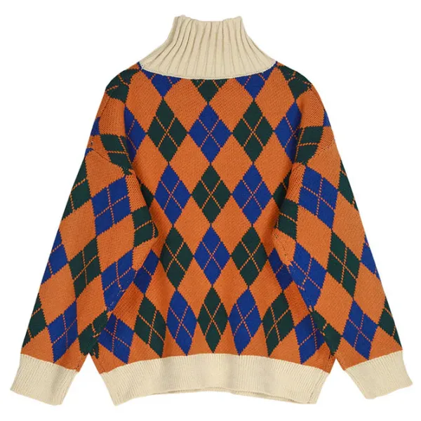 Argyle Sweaters & Vests|Sweaters*Boogzel Clothing Argyle Pattern Turtleneck Sweater Orange