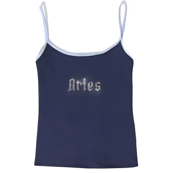 Y2K Tops*Boogzel Clothing Aries Zodiac Sign Y2K Rhinestone Top Blue