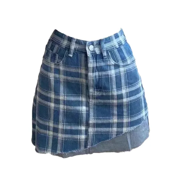 Skirts*Boogzel Clothing Asymmetrical Plaid Skirt Blue