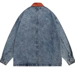 Mens|Coats & Jackets*Boogzel Clothing Autumn Leaves Embroidery Denim Jacket Blue