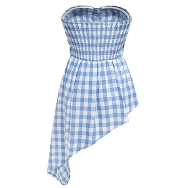 Y2K Tops*Boogzel Clothing Baby Plaid Off Shoulder Shirt Blue