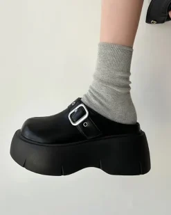 Mad*Boogzel Clothing Bad Manners Chunky Platform Mules Black