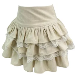 Skirts*Boogzel Clothing Ballerina Core Ruffled Lace Skirt Beige
