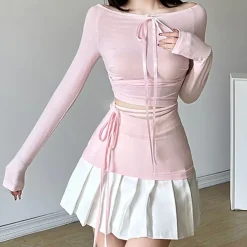 Long Sleeve Tops*Boogzel Clothing Balletcore Aesthetic Long Sleeve Top Pink