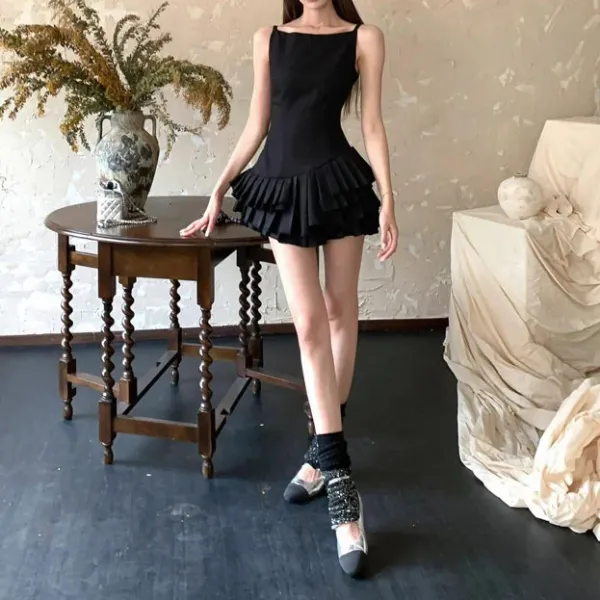 Dresses & Rompers*Boogzel Clothing Balletcore Aesthetic Pleated Dress Black