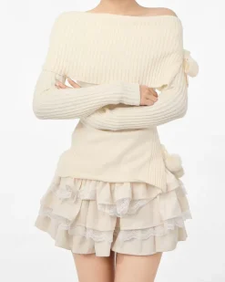 Striped Sweaters|Sweaters*Boogzel Clothing Balletcore Of Shoulder Sweater White