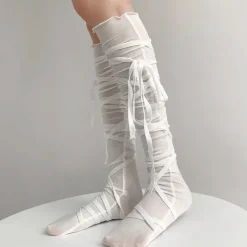 Socks*Boogzel Clothing Balletcore Tie Up Knee High Socks