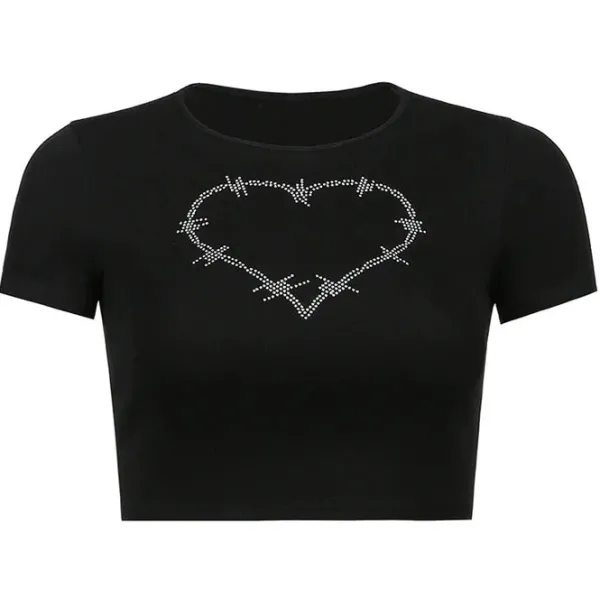 Y2K Tops|Crop Tops*Boogzel Clothing Barbed Heart Rhinestone Crop Top