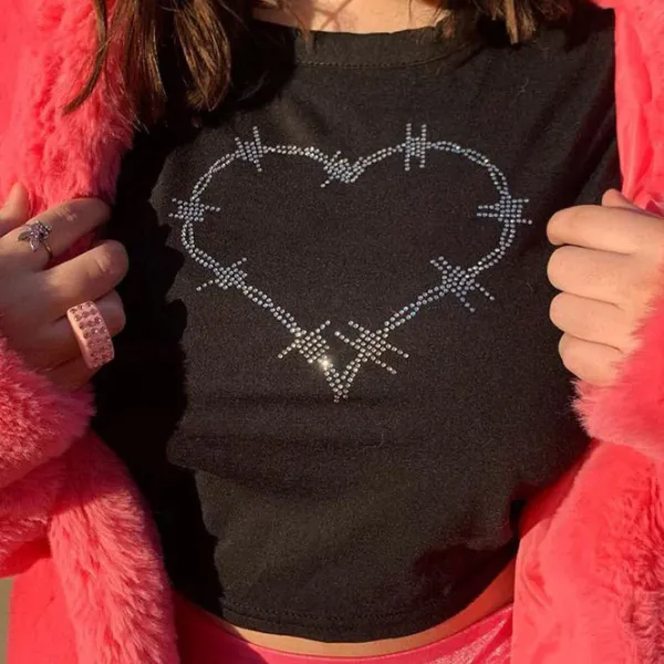 Y2K Tops|Crop Tops*Boogzel Clothing Barbed Heart Rhinestone Crop Top