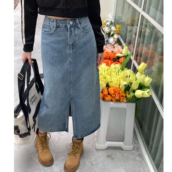 Skirts*Boogzel Clothing Basic Things Split Denim Skirt Blue