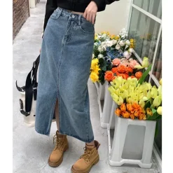 Skirts*Boogzel Clothing Basic Things Split Denim Skirt Blue