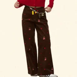 Pants & Trousers*Boogzel Clothing Bear Embroidery Cord Pants Brown