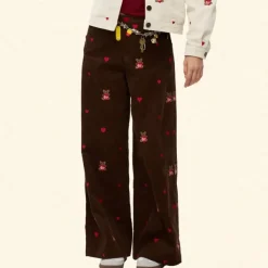 Pants & Trousers*Boogzel Clothing Bear Embroidery Cord Pants Brown