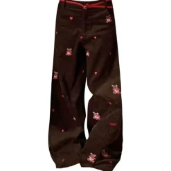 Pants & Trousers*Boogzel Clothing Bear Embroidery Cord Pants Brown