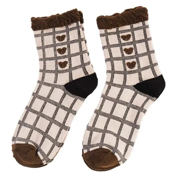 Socks*Boogzel Clothing Bear Plaid Socks Brown