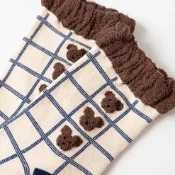 Socks*Boogzel Clothing Bear Plaid Socks Brown