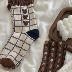 Socks*Boogzel Clothing Bear Plaid Socks Brown