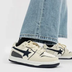 Aesthetic Sneakers*Boogzel Clothing Beige & Navy Shooting Star Sneakers Brown/blue