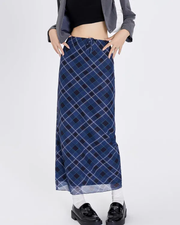Skirts*Boogzel Clothing Best In Class Plaid Maxi Skirt in Blue
