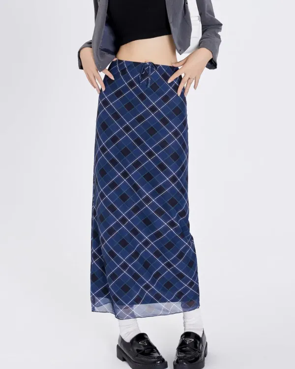 Skirts*Boogzel Clothing Best In Class Plaid Maxi Skirt in Blue