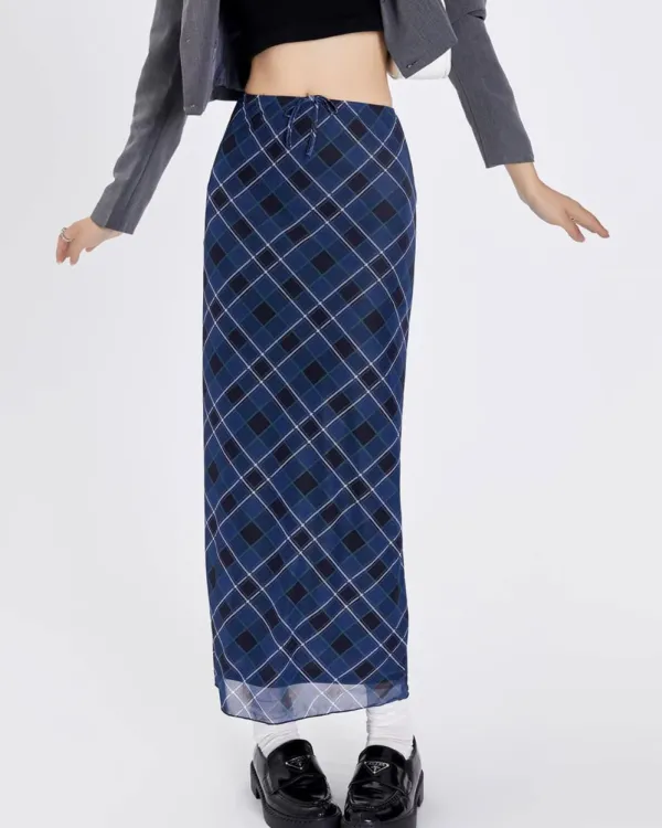 Skirts*Boogzel Clothing Best In Class Plaid Maxi Skirt in Blue