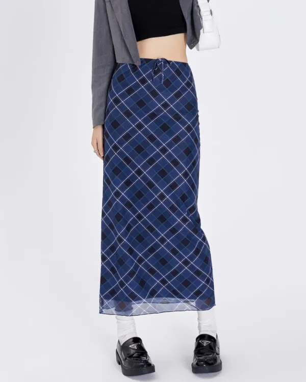 Skirts*Boogzel Clothing Best In Class Plaid Maxi Skirt in Blue