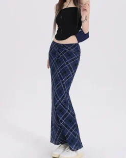 Skirts*Boogzel Clothing Best In Class Plaid Maxi Skirt in Blue