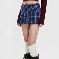 Skirts*Boogzel Clothing Best In Class Plaid Mini Skirt in Blue Blue/purple