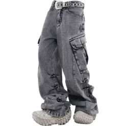 Mens|Jeans*Boogzel Clothing Big Ideas Wide Leg Cargo Jeans Grey