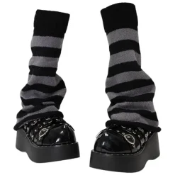 Other*Boogzel Clothing Black & Grey Striped Leg Warmers