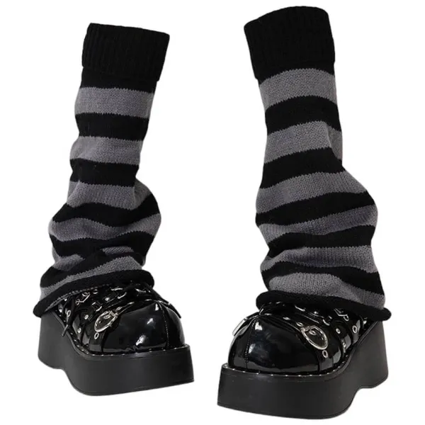 Other*Boogzel Clothing Black & Grey Striped Leg Warmers